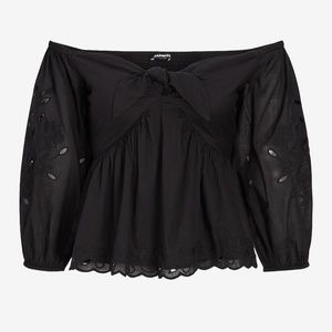 Embroidered Eyelet Off The Shoulder Tie Front Top